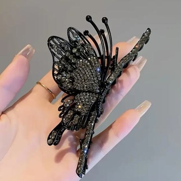 Rhinestone Black Butterfly Hair Claw Hair Accessory - Picture 3 of 5